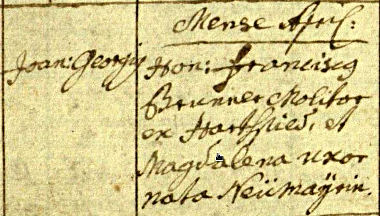 Hans Georg Brunner aus Taufmatrikel der Pfarrei Niedernhausen 25.April 1782